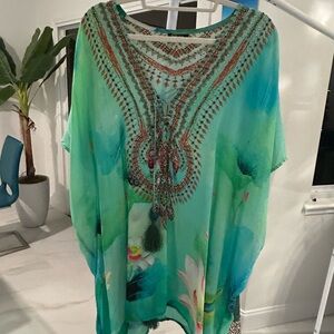 Shahida Parides Beaded Pink and Yellow Coverup